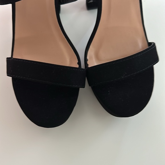 Suede Black High Heel Platform Pump Sandals - Picture 7 of 10